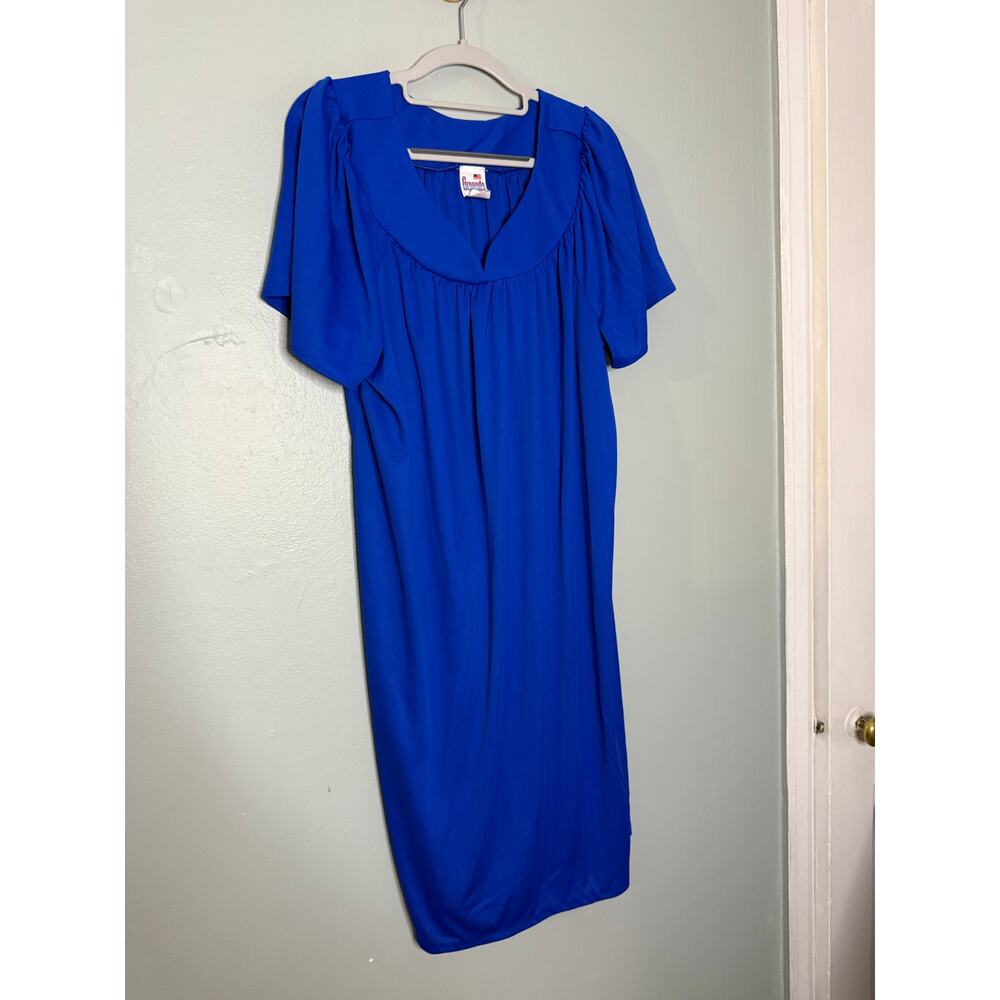 Granada vintage 80s blue housecoat muumuu dress‎ grandma core
